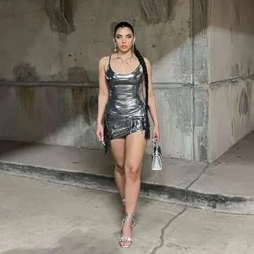 Shiny Silver Mini Skirt and Crop Top Party Outfit