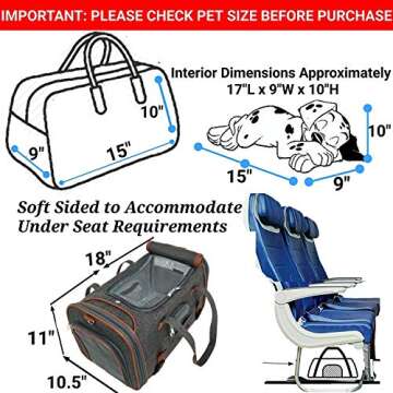 Mr. Peanut's Airline Approved Soft Sided Pet Carrier, Low Profile Gold Series Tote, Premium Brand Self Locking Zippers, Under Seat Compatibility, Plush Faux Fleece Bedding with a Sturdy Plywood Base