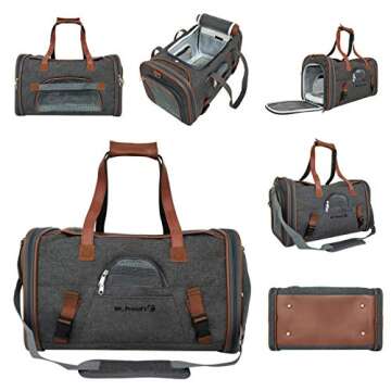 Mr. Peanut's Airline Approved Soft Sided Pet Carrier, Low Profile Gold Series Tote, Premium Brand Self Locking Zippers, Under Seat Compatibility, Plush Faux Fleece Bedding with a Sturdy Plywood Base