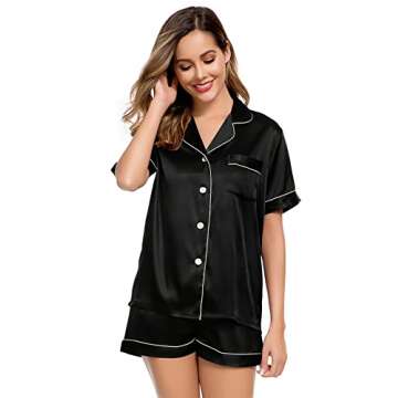 LecGee Womens Silk Satin Pajamas Set Button Down Sleepwear Loungewear
