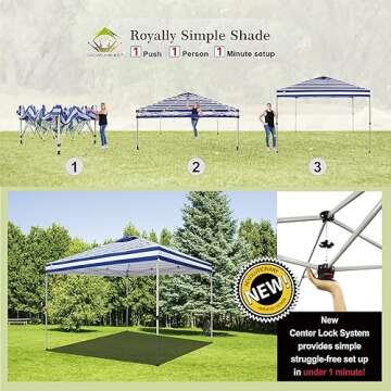 Crown Shades 10x10 Pop Up Canopy - Beach Tent with One Push Setup - Outdoor Sun Shade for Events, Pa...