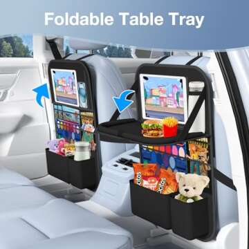 Oneyus Car Backseat Organizer with table Tray, 9 Storage Pockets Backseat Car Organizer with Tablet ...