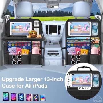 Oneyus Car Backseat Organizer with table Tray, 9 Storage Pockets Backseat Car Organizer with Tablet Holder, Back seat Organizer for Kids Road Trip Essentials Travel (1Pack)