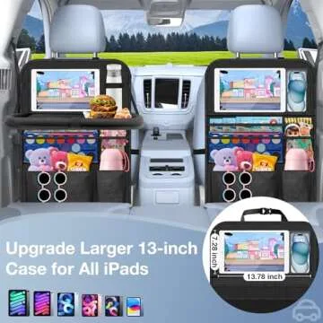 Oneyus Car Backseat Organizer with table Tray, 9 Storage Pockets Backseat Car Organizer with Tablet Holder, Back seat Organizer for Kids Road Trip Essentials Travel (1Pack)