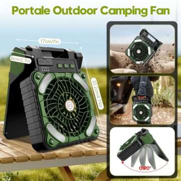 4 Speeds Solar Battery Operated Fan for Camping, 10000mAh Portable Rechargeable Desk Fan with LED Light & Timing Function, Folding USB Charger Port Camping Fan Power Bank for Home Office Car Outdoor