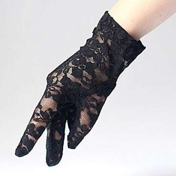 Asooll 1920s Lace Satin Gloves Opera Stretchy Costume Halloween Gloves Fashion Prom Cosplay Party Rave Elbow Gloves for Women and Girls (Black)