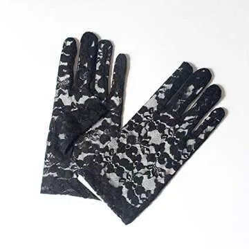 Asooll 1920s Lace Satin Gloves Opera Stretchy Costume Halloween Gloves Fashion Prom Cosplay Party Rave Elbow Gloves for Women and Girls (Black)