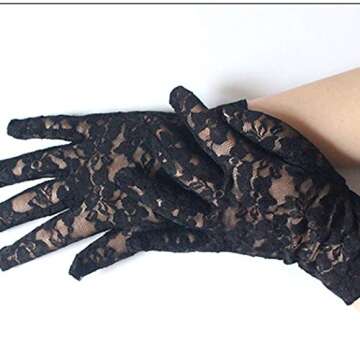 Asooll 1920s Lace Satin Gloves Opera Stretchy Costume Halloween Gloves Fashion Prom Cosplay Party Rave Elbow Gloves for Women and Girls (Black)
