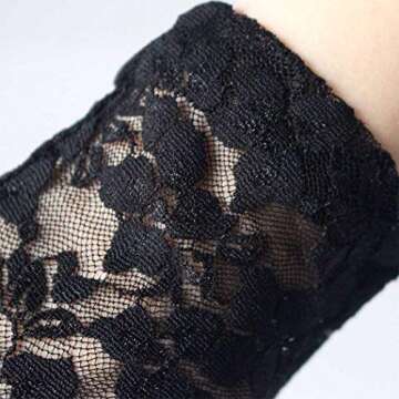Asooll 1920s Lace Satin Gloves Opera Stretchy Costume Halloween Gloves Fashion Prom Cosplay Party Rave Elbow Gloves for Women and Girls (Black)