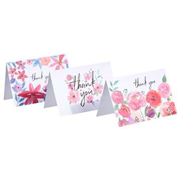 Amazon Basics Thank You Cards and Envelopes, 48 Count, Floral