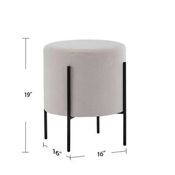 Wovenbyrd Modern Round Ottoman Footstool with Metal Base Legs, 16-Inch Wide, Cream Fabric