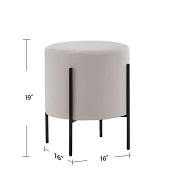 Wovenbyrd Modern Round Ottoman Footstool with Metal Base Legs, 16-Inch Wide, Cream Fabric