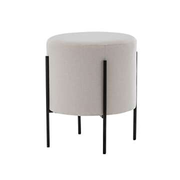Wovenbyrd Modern Round Ottoman Footstool with Metal Base Legs, 16-Inch Wide, Cream Fabric