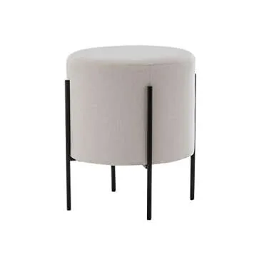 Wovenbyrd Modern Round Ottoman Footstool with Metal Base Legs, 16-Inch Wide, Cream Fabric