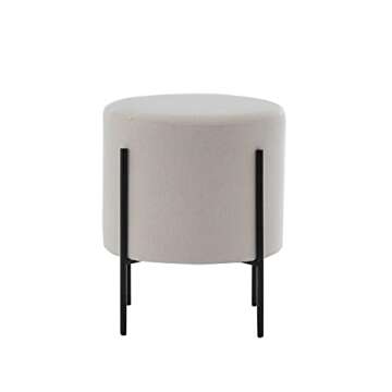 Wovenbyrd Modern Round Ottoman Footstool with Metal Base Legs, 16-Inch Wide, Cream Fabric