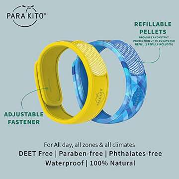 PARA'KITO Mosquito Repellent Pack - 2 Wristbands | 2 Refills (Yellow + Deep Blue)