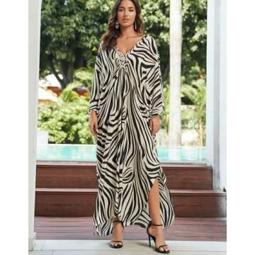 NFVNKJ Women’s Floral Print 3/4 Sleeve V-Neck Kaftan Dress - Plus Size Beach Bathing Suit Swim Cov...