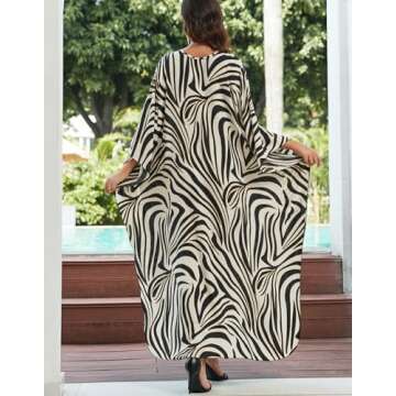 NFVNKJ Women’s Floral Print 3/4 Sleeve V-Neck Kaftan Dress - Plus Size Beach Bathing Suit Swim Cover-Up