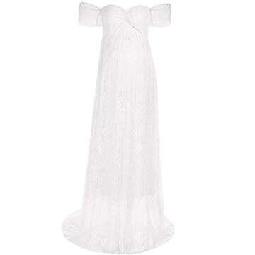 Sicily Women's Lace Off-Shoulder Long Maternity Dress Plus Photography White