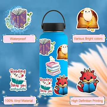 100 Pcs Book Stickers,Reading Stickers,Bookish,Book Stickers for Water Bottles,Bookish Items Sticker...