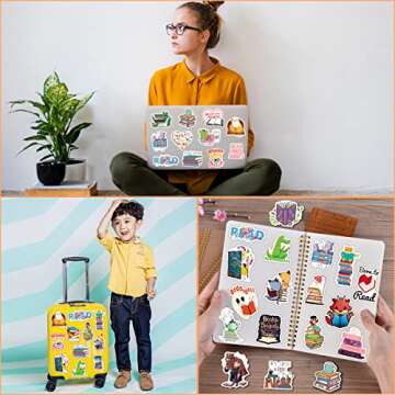 100 Pcs Book Stickers,Reading Stickers,Bookish,Book Stickers for Water Bottles,Bookish Items Stickers,Library Stickers,Book Accessories for Reading Lovers,Vinyl Waterproof Decals for Kids Teens