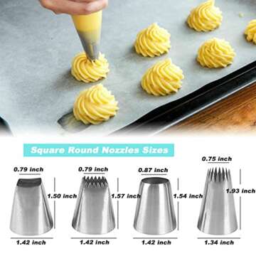 Suuker extra large piping tips set, stainless steel round piping tips, star square wide piping tip jumbo piping tips,eclair churro meringue for cake cupcake cookie decorating (F02 F06 9FT R22L)
