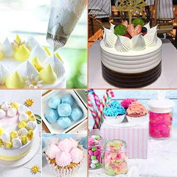 Suuker extra large piping tips set, stainless steel round piping tips, star square wide piping tip jumbo piping tips,eclair churro meringue for cake cupcake cookie decorating (F02 F06 9FT R22L)