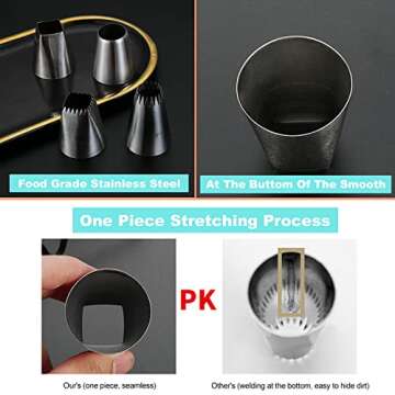 Suuker extra large piping tips set, stainless steel round piping tips, star square wide piping tip jumbo piping tips,eclair churro meringue for cake cupcake cookie decorating (F02 F06 9FT R22L)