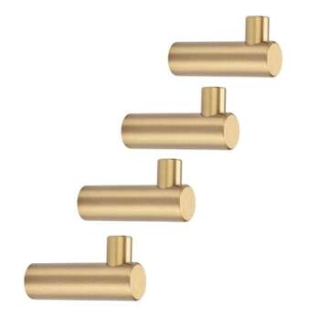 IVAILEX 4 Pack Wall Hooks Decorative Hooks Gold Hooks Decorative Wall Hooks Gold Towel Hooks Gold Coat Hooks Key Hooks Solid Brass Hooks for Hanging (L-Shaped)