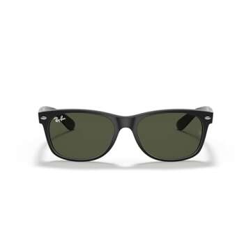 Ray-Ban RB2132 New Wayfarer Square Sunglasses, Rubber Black/G-15 Green, 55 mm