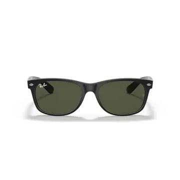 Ray-Ban RB2132 New Wayfarer Square Sunglasses, Rubber Black/G-15 Green, 55 mm