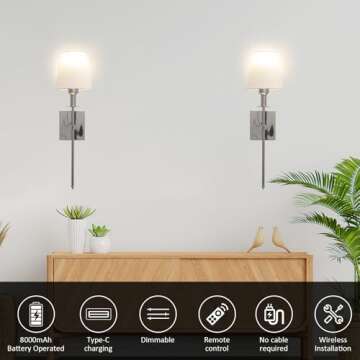 jengush Wall Light Battery Operated Sconce Set of 2，not Hardwired Fixture,Battery Powered Wall Sconce with Remote Dimmable Light Bulb,Easy to Install Not Wires,for Bedroom, Lounge, Farmhouse