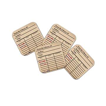 Library Card Coasters Set with Stand - Gifts for Book Lovers