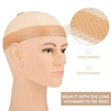 WILLBOND 4 Pieces Nylon Wig Caps and Silicone Stretchy Wig Grip Band Set Seamless Non-slip Headband Adjustable for Women(White and Light Brown, Skin Color)
