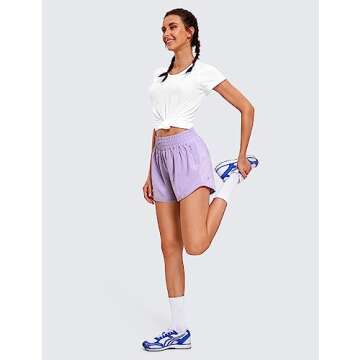 CRZ YOGA Womens High Waisted Running Shorts 4'' - Mesh Liner Lightweight Gym Sport Athletic Workout Shorts with Zipper Pocket Lilac Small