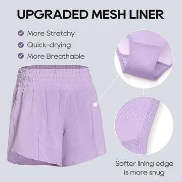 CRZ YOGA Womens High Waisted Running Shorts 4'' - Mesh Liner Lightweight Gym Sport Athletic Workout Shorts with Zipper Pocket Lilac Small
