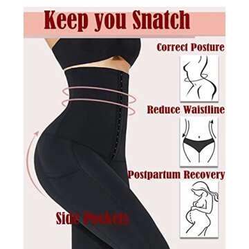 CROSS1946 Corset Postpartum Compression Waist Trainer Corset Leggings for Women with Pockets High Waist Tummy Control Shapewear Faja Sculpting Training Workout Leggings Pants for Women Plus Size