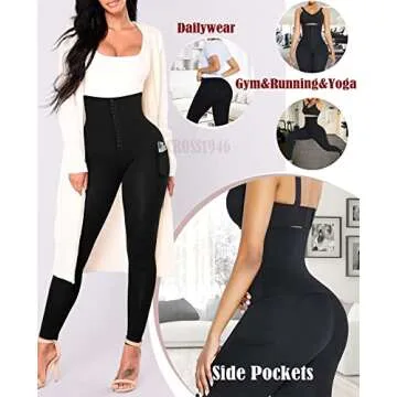 CROSS1946 Corset Postpartum Compression Waist Trainer Corset Leggings for Women with Pockets High Waist Tummy Control Shapewear Faja Sculpting Training Workout Leggings Pants for Women Plus Size
