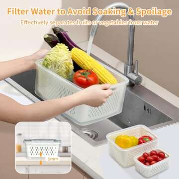 Fruit Storage Containers for Fridge,Produce Saver Containers for Refrigerator with Drain Colander,Food Storage Container,Dishwasher&Microwave Safe,Keep Fruits,Vegetables,Berry,Meat Fresh longer 3Pack.