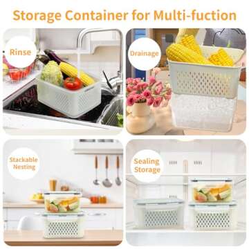 Fruit Storage Containers for Fridge,Produce Saver Containers for Refrigerator with Drain Colander,Food Storage Container,Dishwasher&Microwave Safe,Keep Fruits,Vegetables,Berry,Meat Fresh longer 3Pack.