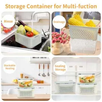 Fruit Storage Containers for Fridge,Produce Saver Containers for Refrigerator with Drain Colander,Food Storage Container,Dishwasher&Microwave Safe,Keep Fruits,Vegetables,Berry,Meat Fresh longer 3Pack.