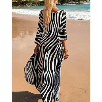 Bsubseach Kaftan Dresses for Women Plus Size Swimsuit Cover Up V Neck Caftan Beach Dress Loungewear Zebra Print