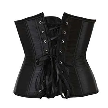 Zhitunemi Women's Satin Underbust Corset Bustier Waist Training Cincher Plus Size Small Black