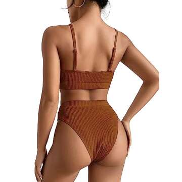 Lilosy High Waisted Tummy Control Bikini Ribbed Sporty Brazilian Swimsuit Set Women Highwaisted Chee...