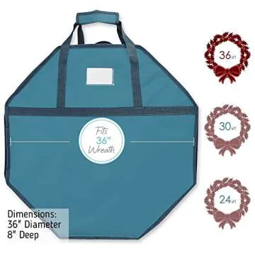 Hearth & Harbor Wreath Storage Container - Hard Shell Christmas Wreath Storage Bag with Interior Pockets, Dual Zipper and Handles - 36" Premium Wreath Storage Organizer Box