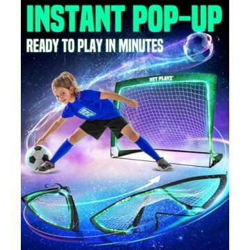 TGU Soccer Net Gifts - Light Up Soccer Goals, Glow in The Dark | Portable Pop-up Football Goals for Kids Teens & Youth, Black, 4 x 3Ft (NOS34140B01)
