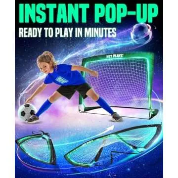 TGU Soccer Net Gifts - Light Up Soccer Goals, Glow in The Dark | Portable Pop-up Football Goals for Kids Teens & Youth, Black, 4 x 3Ft (NOS34140B01)