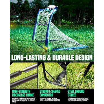 TGU Soccer Net Gifts - Light Up Soccer Goals, Glow in The Dark | Portable Pop-up Football Goals for Kids Teens & Youth, Black, 4 x 3Ft (NOS34140B01)