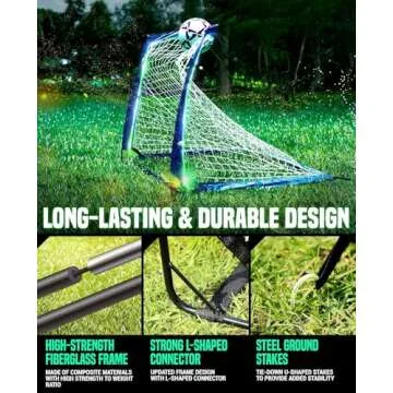 TGU Soccer Net Gifts - Light Up Soccer Goals, Glow in The Dark | Portable Pop-up Football Goals for Kids Teens & Youth, Black, 4 x 3Ft (NOS34140B01)