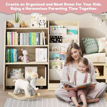COZPAW Kids Bookshelf with Movable Drawer & Sling Pockets